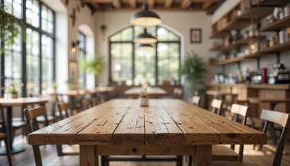 Gather around a stylish farmhouse table in a trendy restaurant, perfect for friends and family time