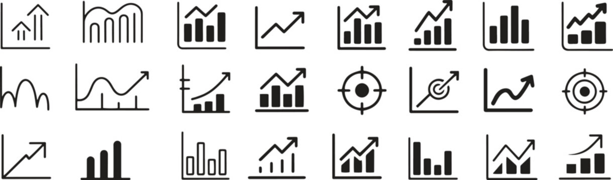 Business Chart Icon Set. Growth, Analytics, Graph Vector Symbols for Infographics Clipart Vector Illustration