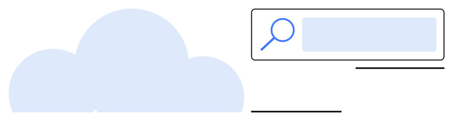 Cloud icon with search bar highlighting digital data access and storage. Ideal for cloud computing, search, analytics, data sharing, file access, web services, simple landing page
