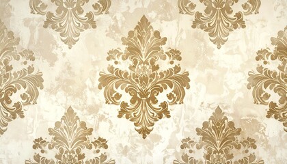Obraz premium Classic damask wallpaper featuring a striking vintage decorative design in beige and gold.