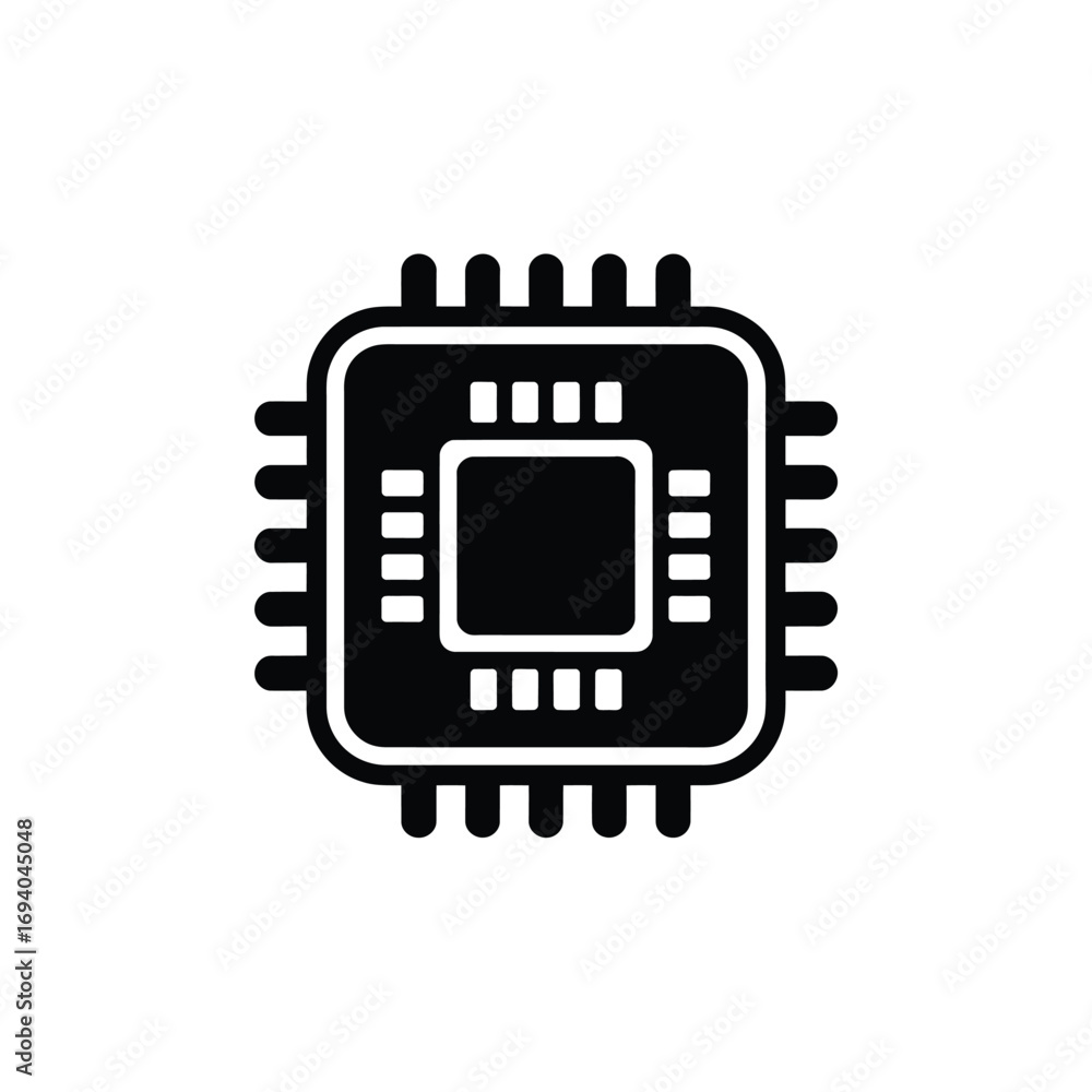 Poster black and white icon of a computer processor chip