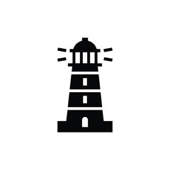 Black silhouette of a classic lighthouse with beams of light