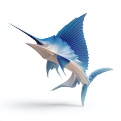 Obraz premium Abstract Blue Sailfish Design Artistic Paper Craft 3D Render Illustration