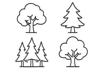Vector cartoon trees and forest set with editable stroke, isolated on transparent background, simple tree icons for graphic design, books, adverts, apps, nature and environment concept