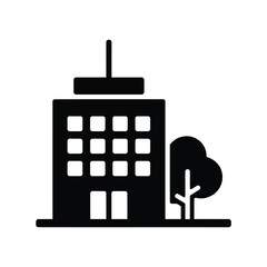 Modern office building with greenery icon