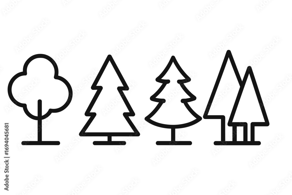 Aufkleber minimalistic trees forest icons set, simple pine and broadleaf tree symbols for web design, apps, ba