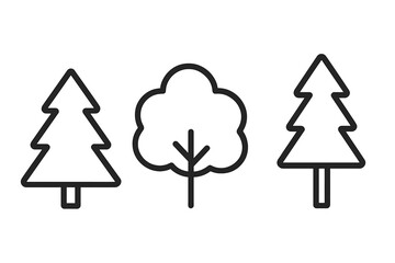 Set of Simple Tree Outline Icons, Forest Pine and Deciduous Trees, Vector Cartoon Illustration for Graphic Design, Web Sites, Cards, Books, Articles, Transparent Background