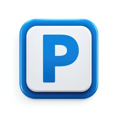3D Render of a Blue Parking Sign A Square Icon with a Large P for Parking Lots and App Design