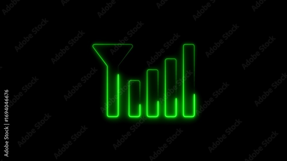 Poster glowing green neon bar graph visualizing network signal strength on a black background