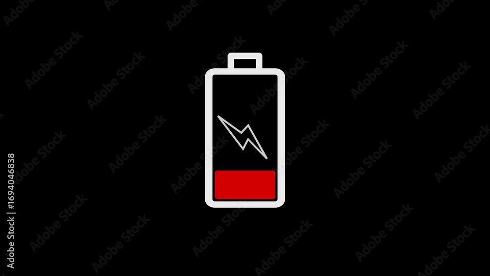 Poster low battery indicator symbol depicting low charge power status on a black background
