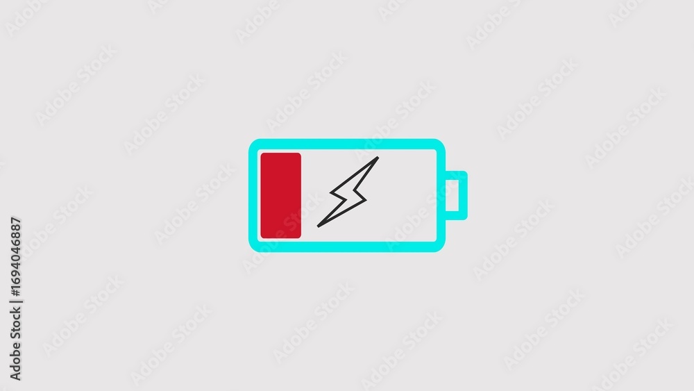 Poster low battery icon with a lightning bolt on a light gray background simple digital design