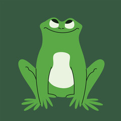 Funny frog looking up. Anthropomorphic animal in linear flat style.