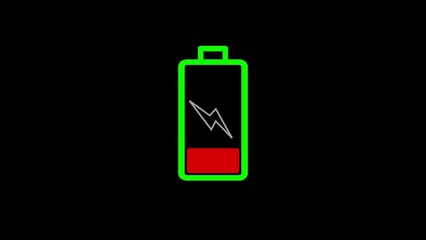 Low battery icon with a bolt showing near empty symbol on a black background