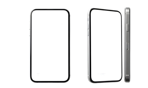 Two modern smartphones displayed from different angles isolated on transparent background