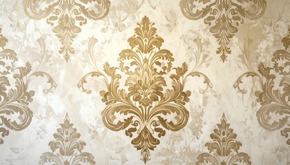 Classic damask wallpaper featuring a striking vintage decorative design in beige and gold.