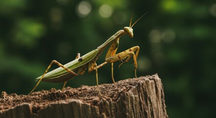 Praying mantis on stump