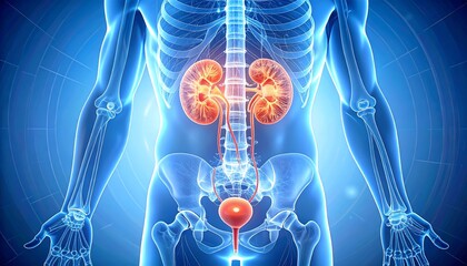 Anatomical illustration of kidneys and bladder