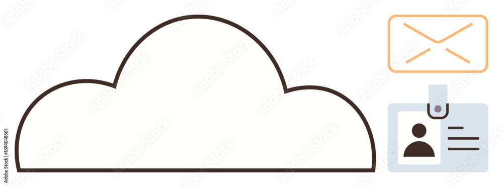 Poster cloud outline with id badge and envelope representing data access, email communication, and security