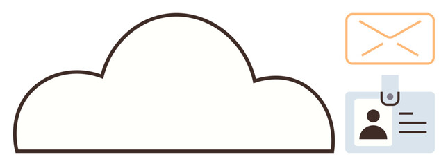 Cloud outline with ID badge and envelope representing data access, email communication, and security. Ideal for technology, cloud computing, identity management, email, networking, storage