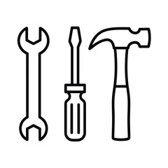 Simple line art icons of common hand tools