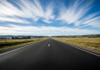 Long straight road under cloudy sky