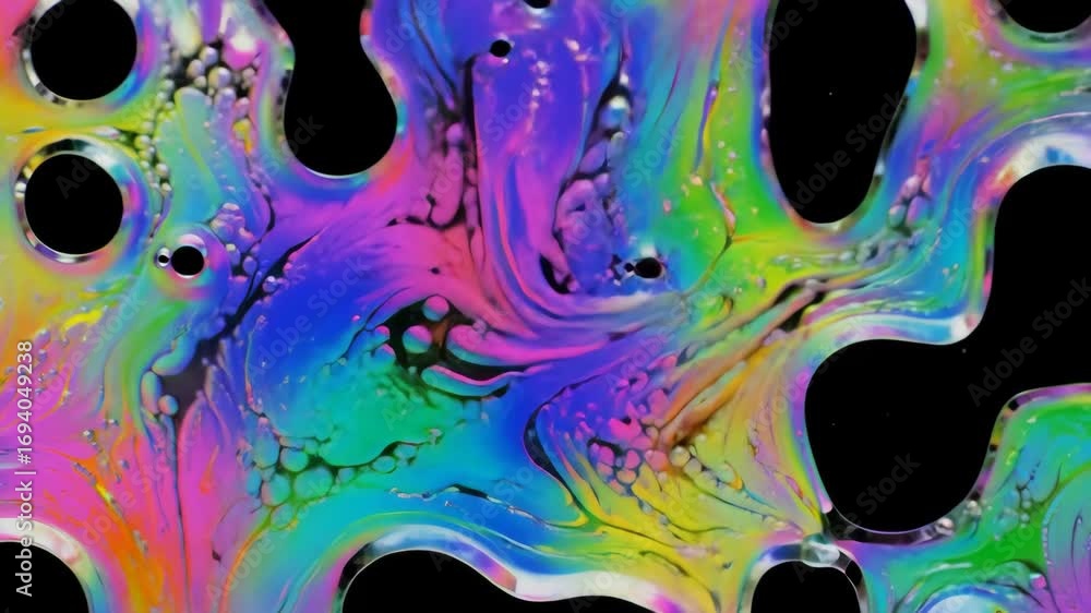 Aufkleber abstract colorful bubbles on black background, vibrant pattern creating unique iridescent textures, 