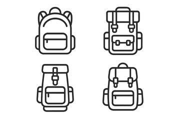 Schoolbag and Hiking Bag Outline Icon Collection, Editable Stroke Vector, Backpack for Tracking and Outdoor Adventures, Perfect for Infographics, Articles, Flyers, Banners, Cartoon Style