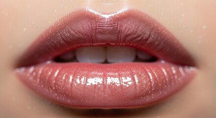 Extreme Close-Up of Glossy Glistening Human Lips with Shine