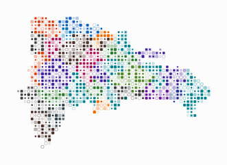 Fototapeta premium Dominican Republic, shape of the country build of colored cells. Digital style map of the Dominican Republic on white background. Small size rounded square blocks. Vibrant vector illustration.
