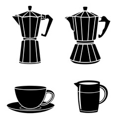 Coffee makers cups saucers pitchers espresso mocha