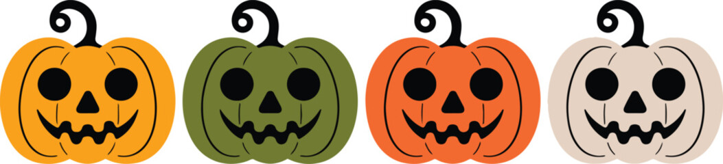 Halloween Pumpkin Faces Vector – Jack-o’-Lantern Icons Collection Vector Illustration Isolate on White Background
