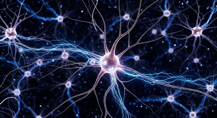 Neural Network of Connecting Neurons with Electrical Impulses 3D Render