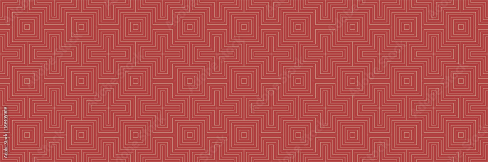 Aufkleber horizontal seamless peach lined art square on red pattern for design and background.