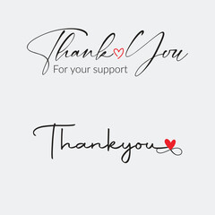 Elegant thank you calligraphy with heart for showing appreciation. Perfect for cards, messages, and designs. Isolated on white background for easy use and integration.