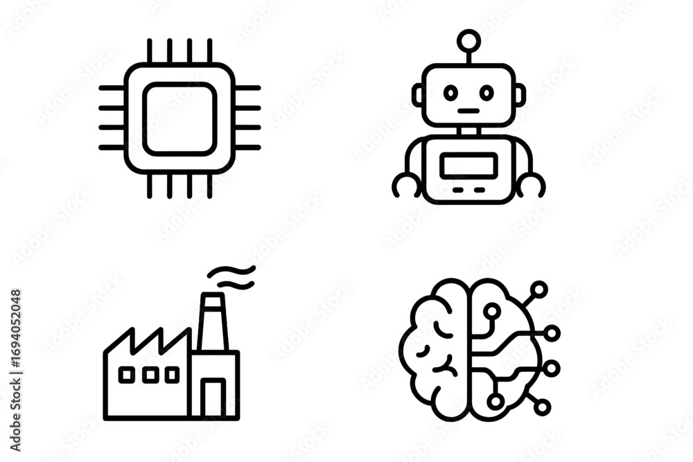 Aufkleber technology line icon bundle with microchip, robot, factory, artificial intelligence symbols for grap