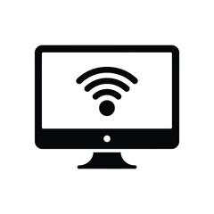 Computer monitor displaying a wireless internet signal icon