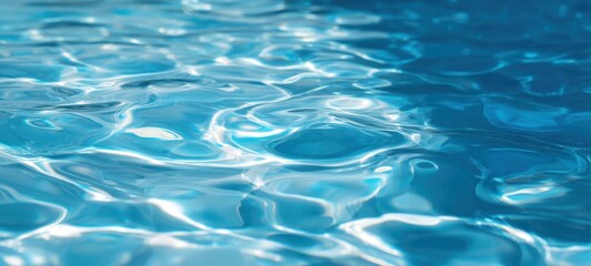 The water surface shimmering with sunlight reflections creating abstract blue ripples and tranquil patterns