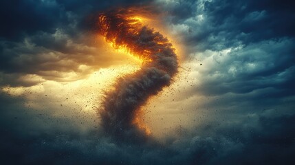 Fiery Tornado Forming in Dark Storm Clouds