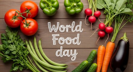 Vibrant World Food Day Display of Fresh Produce on Rustic Wood
