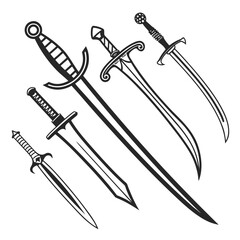 Diverse sword silhouettes medieval fantasy weapon collection
