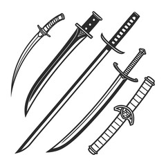 Diverse sword collection black white katana saber