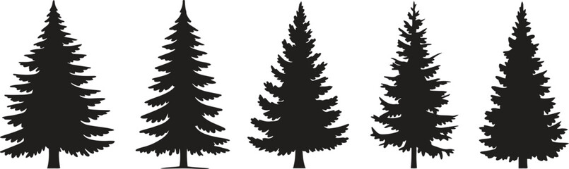 Pine Trees Silhouette Vector Set – Evergreen Forest Icons Vector Illustration Isolate on White Background