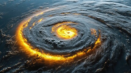 Fiery, swirling vortex storm seen from space