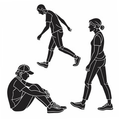 Figures walking and sitting people athletic wear