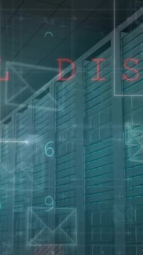 Animation of email icons over security warnings and processing data