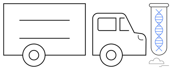 Truck with a DNA-filled test tube represents logistics of biotechnology, innovation, and lab research. Ideal for medical, science, genetics, transportation, supply chain, technology education
