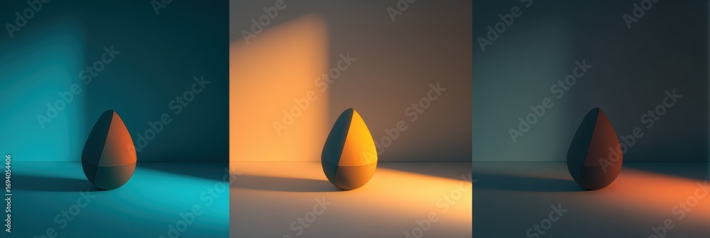 Aufkleber creative display of a geometric shape illuminated by different colored lights in a minimalist settin