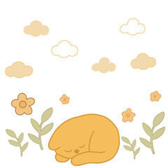 cute line sleeping cat, vector illustration