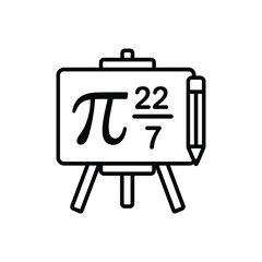Easel with pi symbol and fraction 22 over 7 and pencil