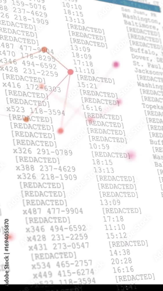 Poster animation of financial data processing over screen on white background